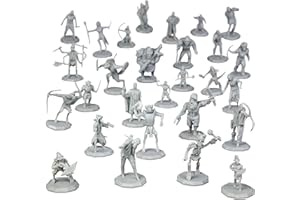 MONSTER PROTECTORS 28 Paintable Fantasy Mini Figures- All Unique Designs- 1" Hex-Sized Compatible w DND Dungeons Dragons, Pathfinder, RPG Tabletop Games- Features Goblins, Orcs, Gnolls, Skeletons & More