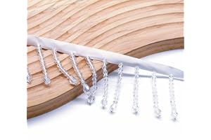 KEHUADIY 2 Yard Rhinestone Ribbon Tassel Irregular Rhinestone Fringe Tassel Crystal Beaded Fringe Trim Sewing Beaded Fringe for Curtain Lampshades and DIY Clothing Wedding Decoration (White)