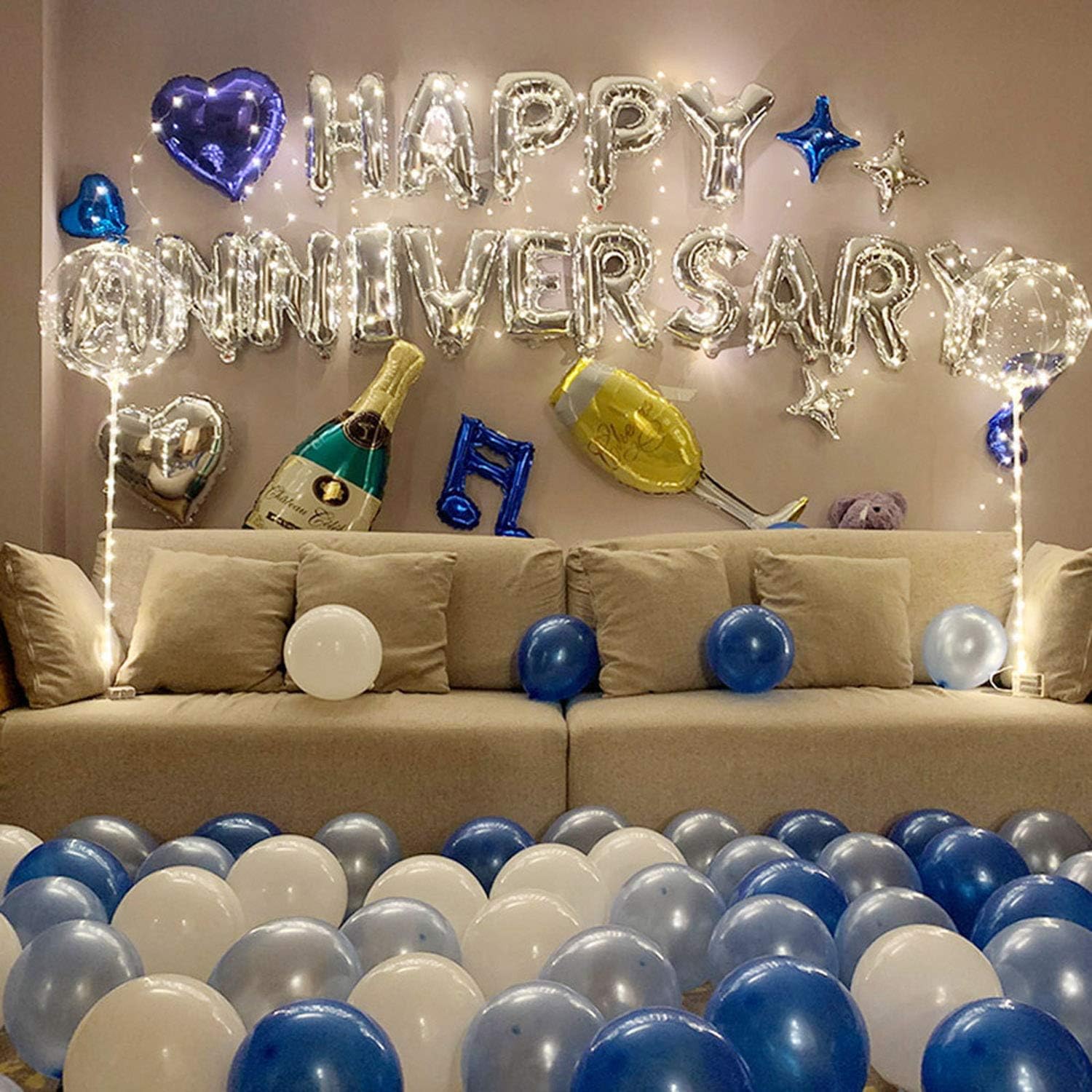 TRIXES Happy Anniversary Balloons, Silver Foil Letters, 16 Inch Large Size - Image 3