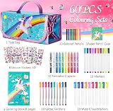 Auney Unicorn Art Set for Girls 3-8+ Yrs - 60pc Pencil Case, Markers, Crayons, view 5