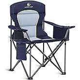 ALPHA CAMP Oversized Camping Chair Heavy Duty Lawn Chair with Cooler Bag Support 450 LBS Steel Frame Collapsible Padded Arm Quad Lumbar Back Folding Chair for Lawn Outdoor