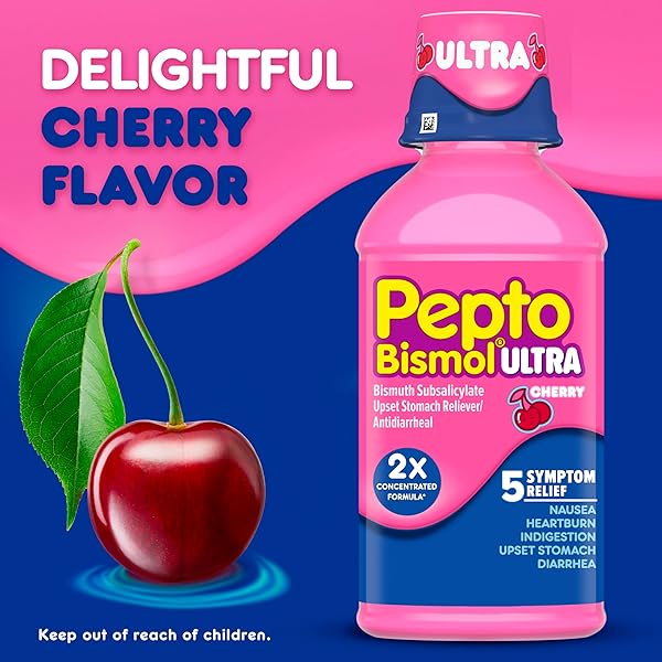 PEPTO BISMOL LIQUID ULTRA FOR NAUSEA, HEARTBURN, INDIGESTION, UPSET STOMACH, AND DIARRHEA – 5 SYMPTOM FAST RELIEF, CHERRY FLAVOR 12 OZ (PACK OF 3)