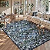 Lahome Floral Washable Area Rugs 5x7, Soft Blue Rugs for Living Room Bedroom, Boho Non Slip Low Pile Forest Stain Resistance Large Throw Carpet for Farmhouse Dining Room Office, Blue