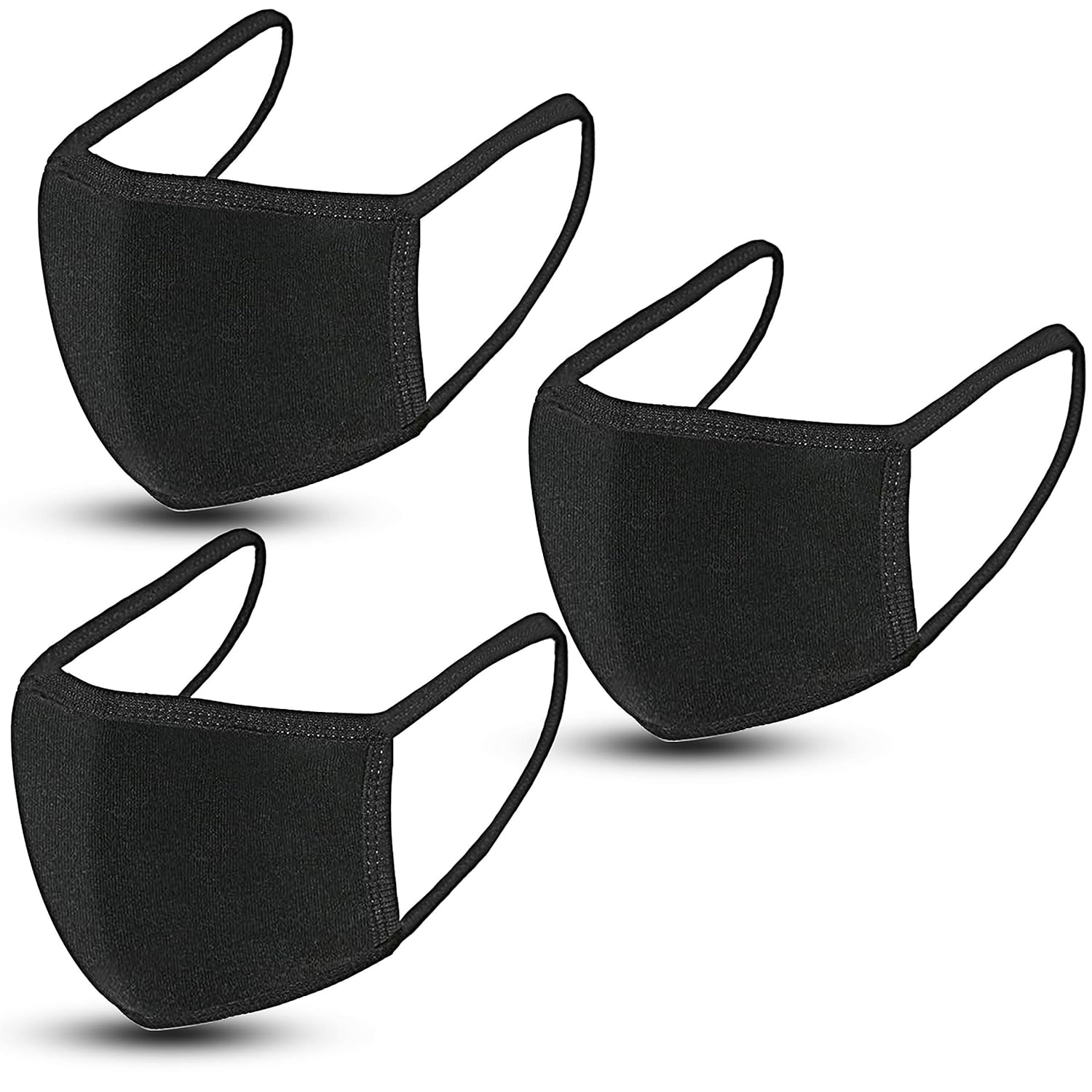 3 Pack Face Covering, Mouth Covering Unisex Black Dust Cotton, Washable, Reusable Cotton Fabric Dust Covering