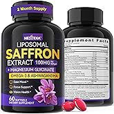 Nextdia Saffron Supplements - 100mg Liposomal High Absorption 100% Pure Saffron Extract with Magnesium Glycinate, Omega-3, Turmeric, Ashwagandha, Vitamin B6, B12, D3 for Mood, Brain - 60 Softgels.