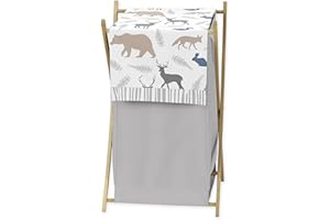 Sweet Jojo Designs Baby Children Kids Clothes Laundry Hamper for Blue Grey and White Woodland Animals Bedding Set