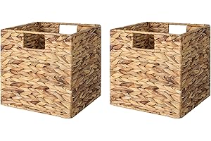 StorageWorks Rectangular Wicker Storage Baskets, Water Hyacinth Basket with Lining, Medium Baskets for Cube Storage