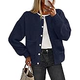 MEROKEETY Women's Long Sleeve Knit Cardigan Sweaters 2025 Fall Crewneck Button Open Front Jackets with Pockets