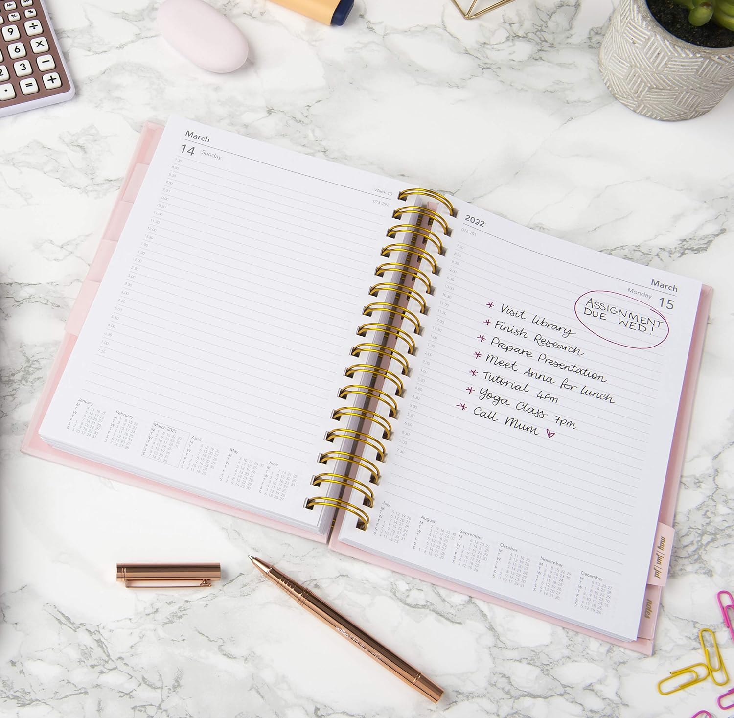 Collins Scandi A5 Day To Page 2021/22 Mid Year Diary - Pink - Image 3
