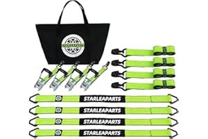 STARLEAPARTS Car Tie Down Axle Straps (4PK) - 10,000lb Guaranteed Break Strength, Includes (4) Premium 2" x 8' Ratchet Straps Tie Down with (4) 2" x 38" Axle Straps, Perfect for Trailer, UTV, Truck Moving(Green)