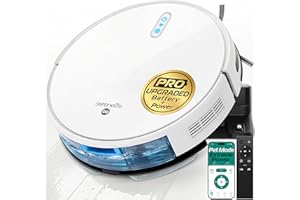 SereneLife Smart Robot Vacuum Cleaner and Mop Combo, Pro Edition with Upgraded Battery, Extreme Suction, Internal Water Tank - App Control, Ideal for Pet Hair, Carpet and Hard Floors, White