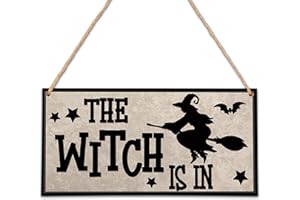 ZIIUFRN The Witch is in Halloween Horror Decor, Halloween Wooden Door Sign for Front Door Room Decor, Halloween Party Decorations for Bedroom Nursery Playroom Wall Art (5"x10") -wswood-A14
