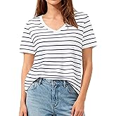 PRETTYGARDEN Short Sleeve Shirts for Women 2026 Spring V Neck Cute Tops Casual Striped Shirt Knitted Tees Summer Outfits