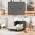 Full Size Murphy Bed with Charging Station & Drawer,Mobile Cabinet Bed Murphy Chest Bed with USB Ports,Wooden Space-Saving Folding Murphy Bed for Bedroom Guest Room,Brushed Gray