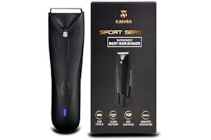 Salelo Electric Body Hair Trimmer-Ergonomic Anti Slip design, Waterproof Wet/Dry Shaving -Wireless Charging Dock with Type C Port- Premium Ceramic Blade and 90 Minutes Battery Life -Groin Hair trimmer