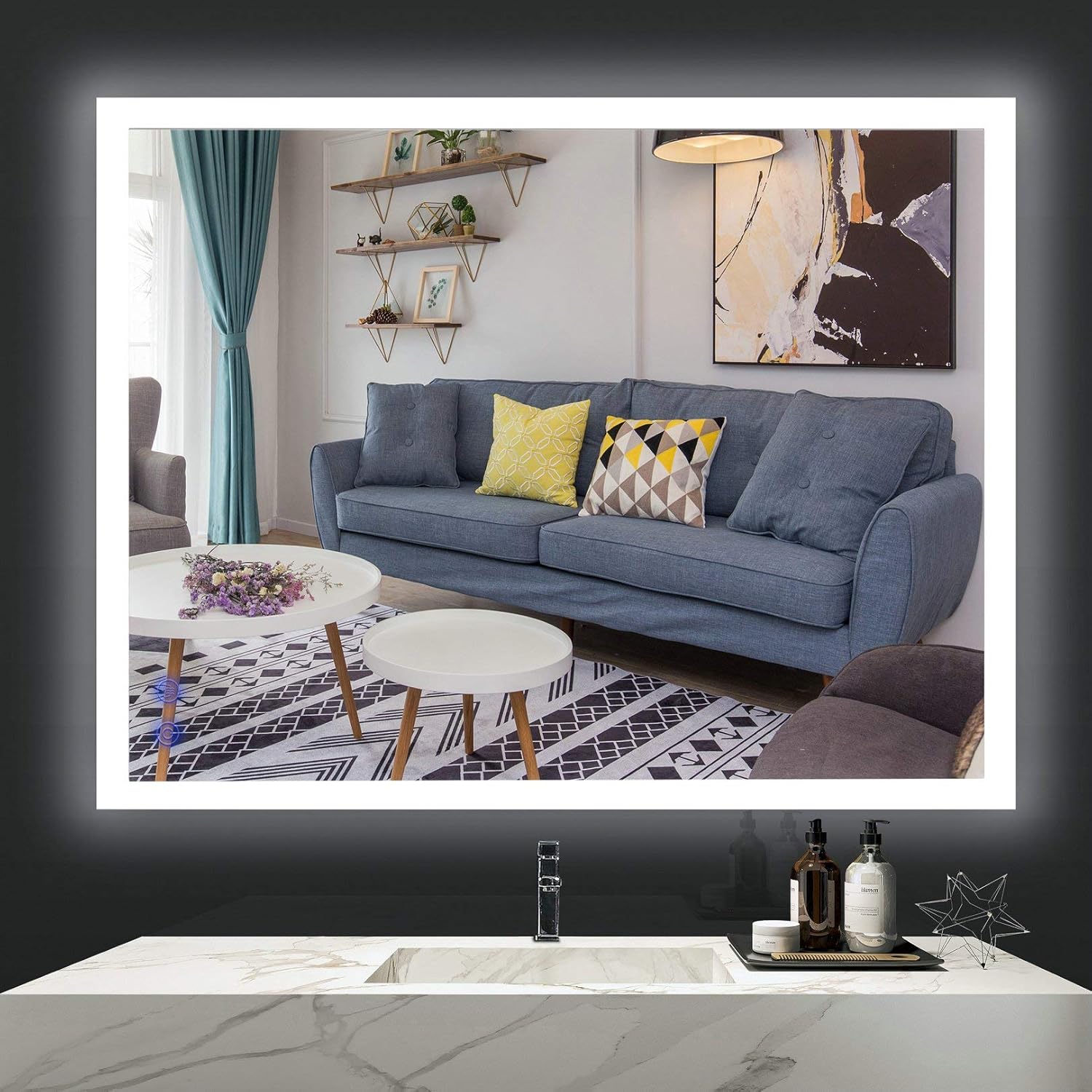 VENETIO 36 x 28 Inch LED Lighted Mirror for Bathroom Vanity Wall Mounted Frameless Makeup Mirror Backlit Design with Adjustable Daylights and Memory Touch Button, Anti-Fog and Waterproof Function: Furniture & Decor