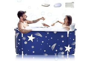 KISEELY 53" Extra Large Portable Foldable Bathtub with Metal Frame for Adult, Family SPA Soaking Tub with Cover for Small Bathroom, Thicken Multiple Layer Bathtub with Lid (53" Stars with Metal Frame)