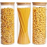 Vtopmart 70oz Glass Food Storage Jars, 3 Pack Large Kitchen Containers with Airtight Bamboo Lids for Pasta, Nuts, Flour, Canisters Set for Cereal, Pantry Organization, BPA Free