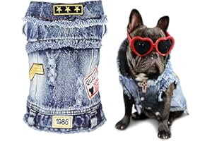 SILD Pet Clothes Dog Jeans Jacket Cool Blue Denim Coat Small Medium Puppy Blue Vintage Washed Clothes Dogs Lapel Vests Classic Hoodies