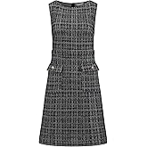 Hobemty Women's Sleeveless Tweed Dress Boat Neck Work Office Sheath Dresses