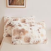 XeGe Cow Print Faux Fur Fluffy Pillowcases, Plush Shaggy Soft Long Pillow Covers, Fuzzy Animal Print Pillow Cases, Furry Pillow Shams for Bed Sofa Zipper Closure, Set of 2(King, Cow Print Beige)