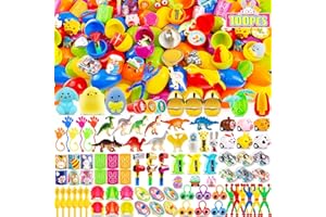 ADISHER [ 6 Surprise Golden Eggs ] 100 PACK Prefilled Easter Egg Fillers, Easter Basket Stuffers 100 Plastic Eggs with Assorted Toys Party Favors Classroom Prizes Supplies for Kids Toddler Boys Girls