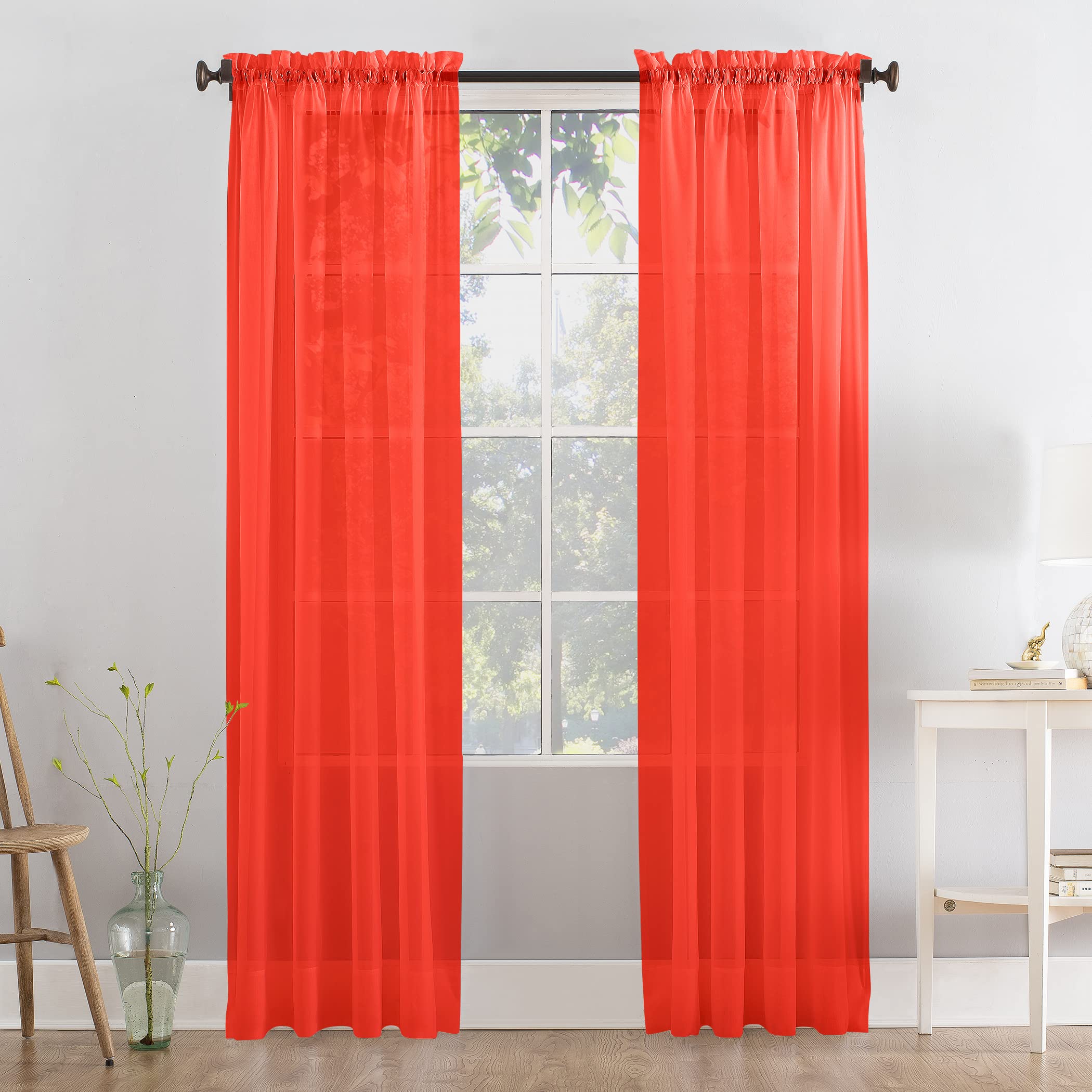 Megachest a pair of slot top voile curtains (Red, 56" wideX81 drop 2 Panels)