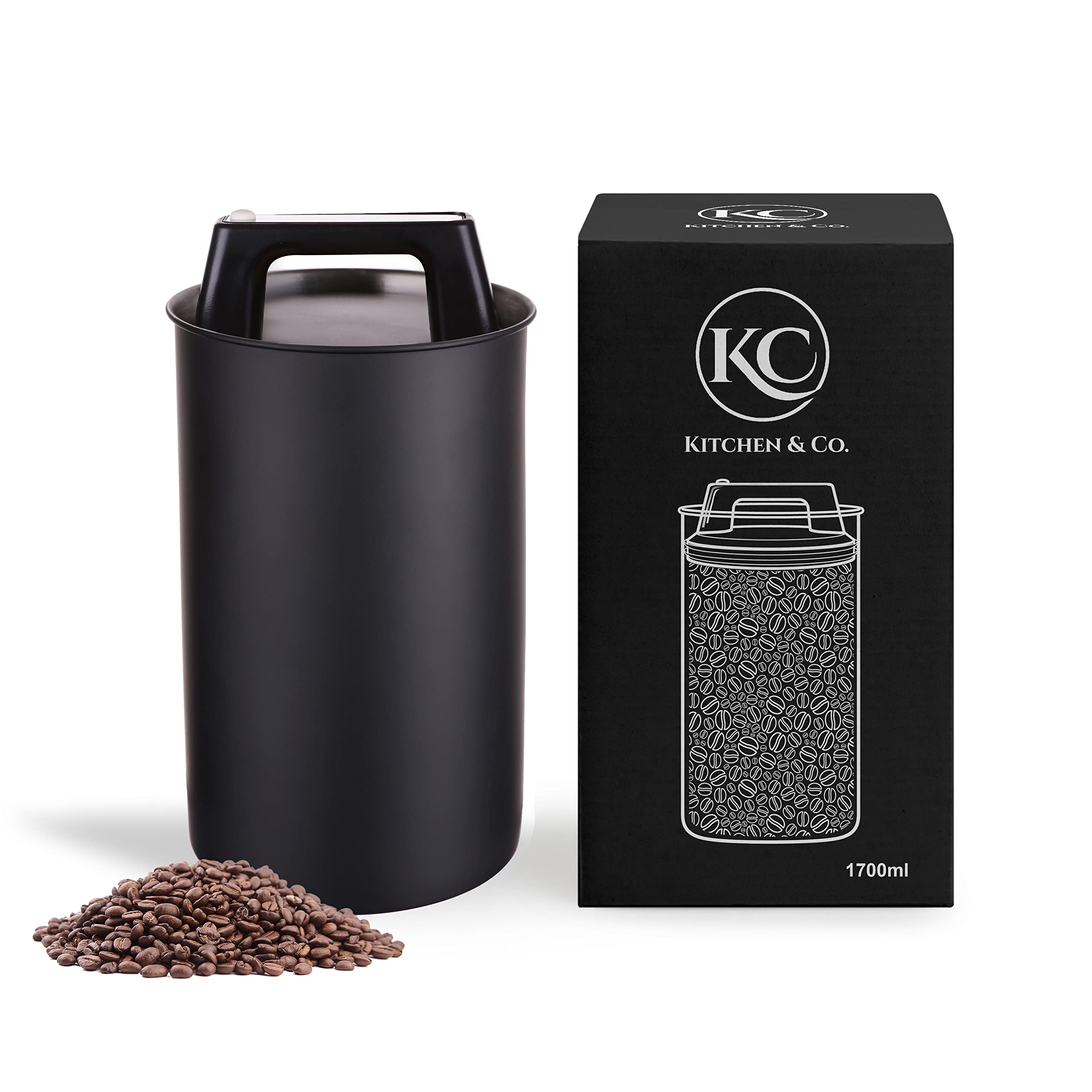 Airtight Coffee Canister for 500 g Coffee Beans with Vacuum Lid (Container for Coffee, Tea, Stainless Steel Container for Storage with Aroma Closure, Storage Jar for 500 g Coffee) Matte Black (1700) — image 1