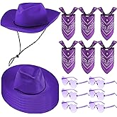 Newcotte 18 Pcs Western Cowboy Plastic Hat Set Include 6 Hats 6 Paisley Bandanas 6 Pairs Heart Glasses for Party