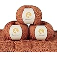 Gisimo 100% Merino Wool Yarn, 3-Ply Luxurious and Soft Yarn for Hand Knitting & Crocheting (Amber, 3Balls)