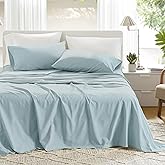 Comfort Spaces 100% Cotton Sheets Queen, Breathable, Soft Cotton Sheets, Naturally Cool Cotton Bed Sheets with 14" Elastic Pocket Fits up to 16" Mattress, All Season Sheet Set, Light Blue 4 Piece
