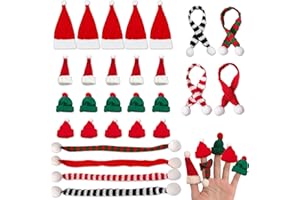 JIEYUMAO Mini Santa Hat, 40Pcs Mini Knit Christmas Hat Scarf, 8 Styles Small Santa Hat and Scarf for Wine Bottle Tableware