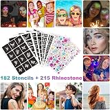AUKZON Glitter Tattoo Kit Kids 36 Colors Stencils 215 Rhinestones Skin Friendly view 4