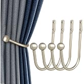 Curtain Holdback, 4 Pcs Wall Mounted Drapery Tiebacks with Screws, Heavy Duty Metal Decorative Window Drapery Holder Curtain Hook, Silver