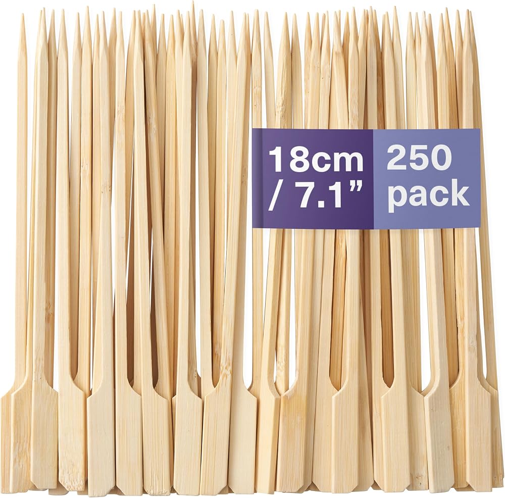 MATANA 250 Wooden Paddle Skewers 18cm Flat Bamboo Sticks 100% Natural