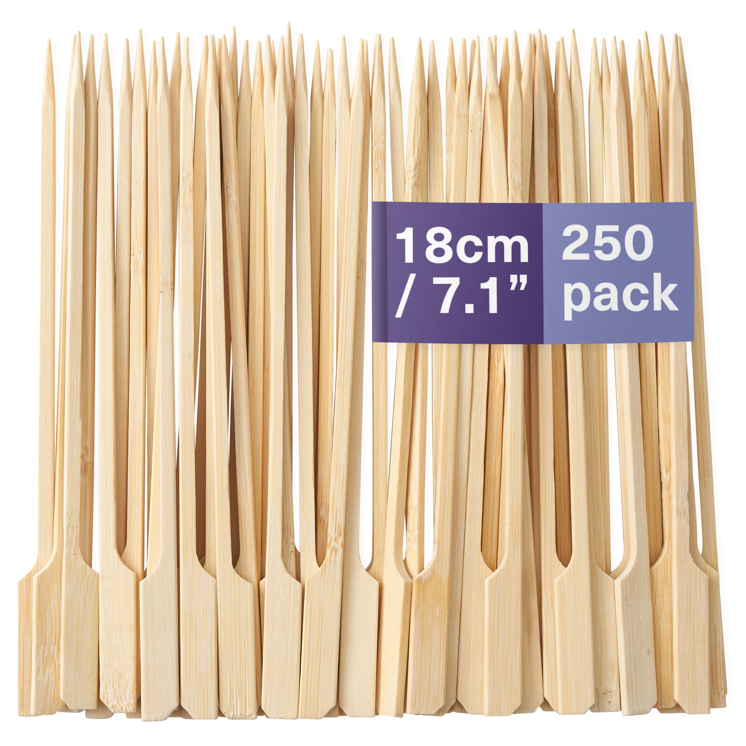 MATANA 250 Wooden Paddle Skewers, 18cm - Flat Bamboo Sticks - Cocktails, Kebab, Burger, Barbecue, Chocolate Fountain, Fruits, BBQ Party - 100% Natural