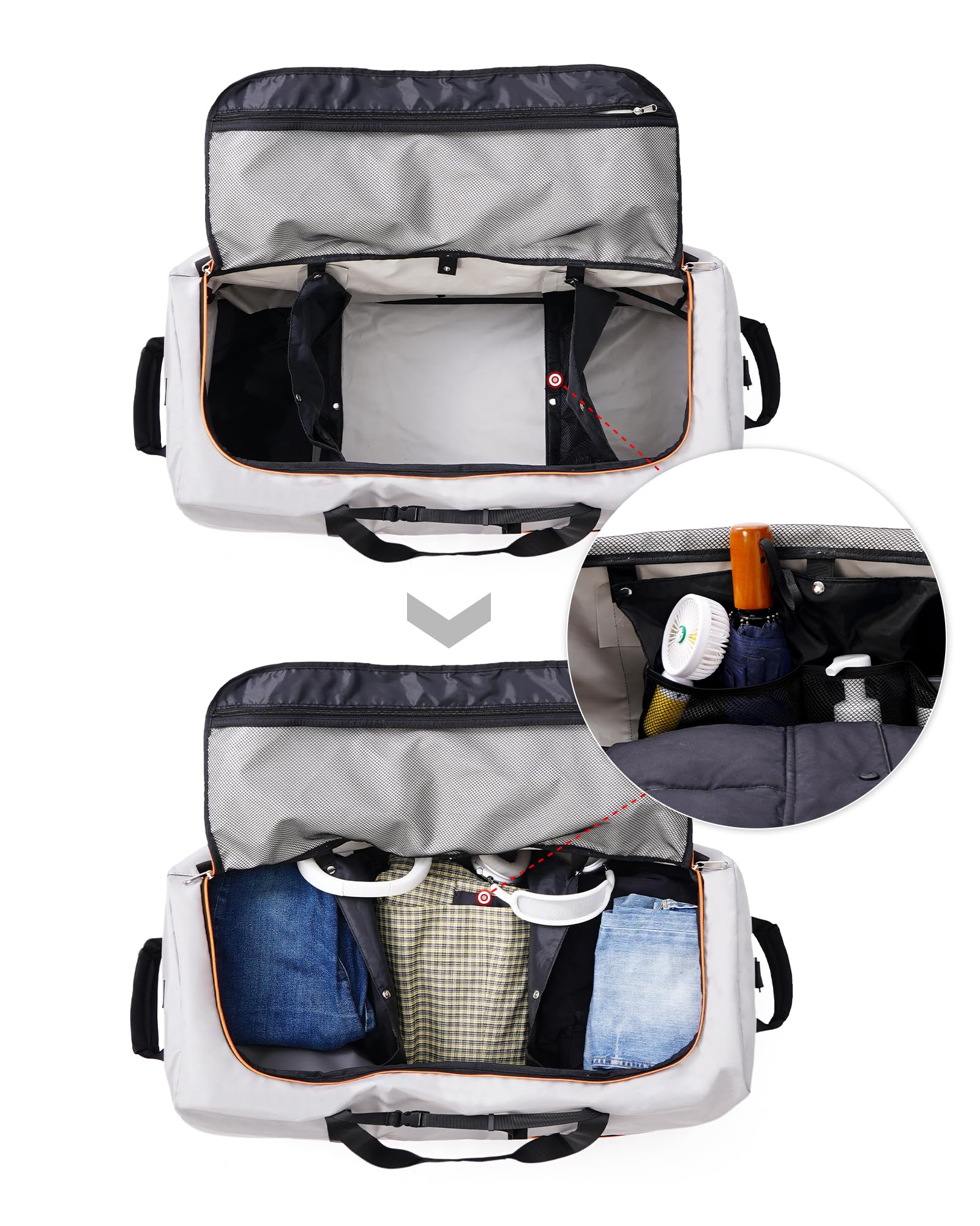 CONTAIL 32”110L Expandable 140L Rolling Duffle Bag with 2 Inline Wheels,Convertible Weekend Travel Bag with Bungee-Cord System,Grey