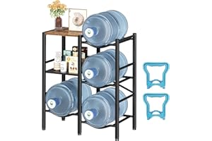 Creso hom 5 Gallon Water Jug Holder, 3 Tier Water Jug Stand with Wood Top Shelves, Heavy Duty Water Bottle Holder with Water Dispenser Stand, 5 Gal Water Cooler Jug Rack for Home, Office, Garage