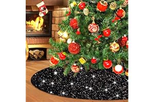 WUPIOS Christmas Tree Skirt Black 46 Inches Sequin Tree Skirts for Artificial Trees Soft Velvet Tree Floor Mat Glitter Tree Collar Skirt Large Xmas Tree Skirt Cover Sparkle Tree Skirt for Christmas