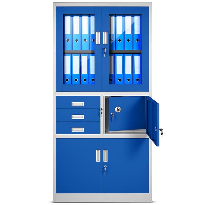 Jan Nowak by Domator24 Aktenschrank C018S Büroschrank Metallschrank Tresor Safe Geheimfach Flügeltüren Schubladen Pulverbesch