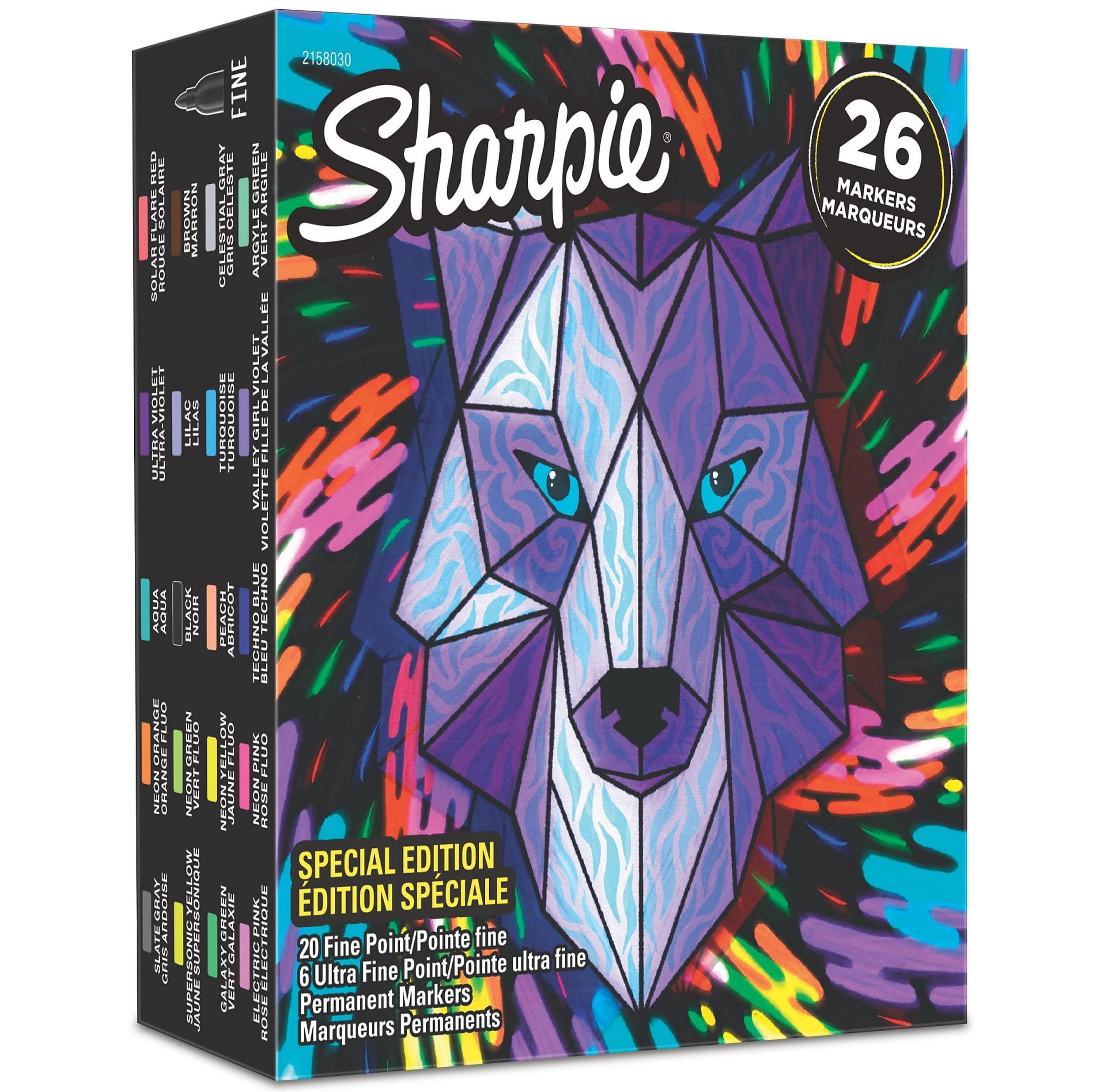 SHARPIE Permanent Marker Special Edition Wolf Fine & Ultra Fine Pack of 26