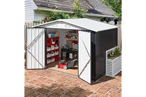 AirWire 6x8 FT Outdoor Storage Shed, Garden Shed with Updated Frame Structure and Lockable Doors, Metal Tool Sheds for Backyard Garden Patio Lawn, White