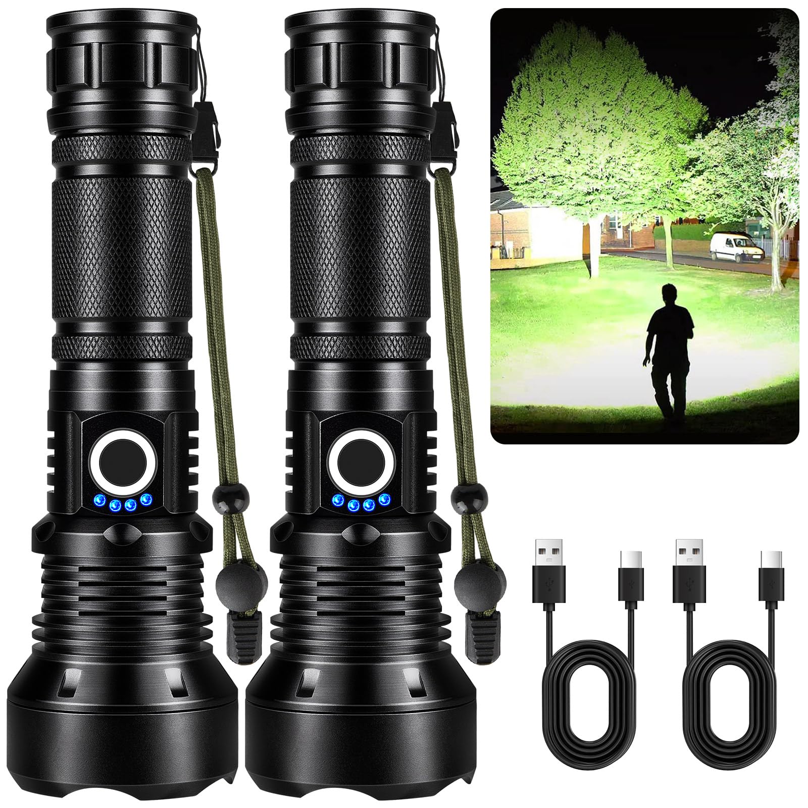Photo 1 of *USED*
KINGCAESAR Flashlights High Lumens Rechargeable, 2 Pack 90,000 Lumens Super Bright Flashlight, 5 Modes LED Flashlight, IPX7 Waterproof Powerful Flash Light for Home, Outdoor Activities