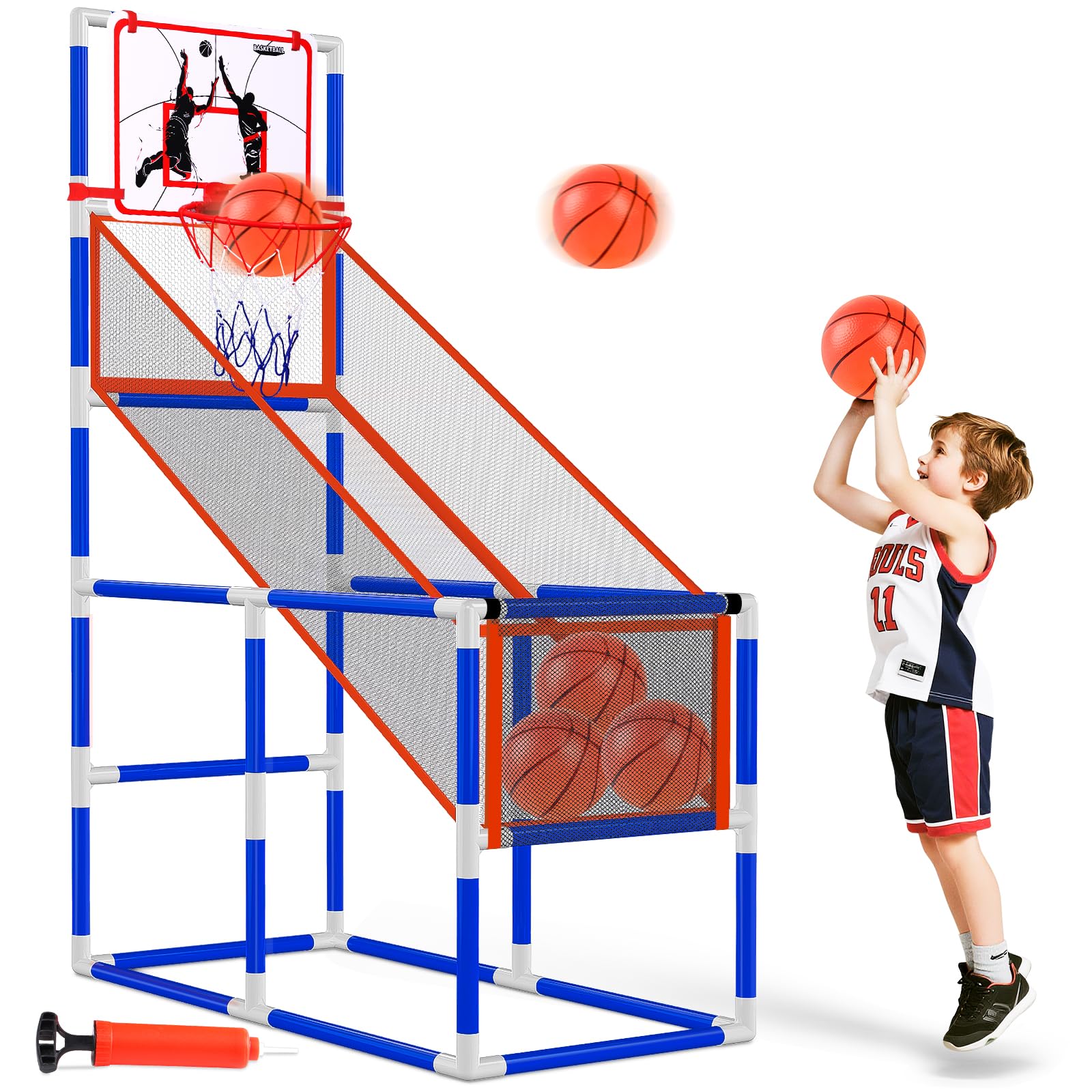 Photo 1 of ***MISSING PARTS***
MINOR DAMAGE*******
PARTS ONLY****
Blufree Arcade Basketball Game Indoor Set, Ajustable Height Basketball Arcade Hoop with 4 Balls & Pump, Indoor Outdoor Single Shot Basketballs Game for Kids 3 to 12 Years Old Sport Play