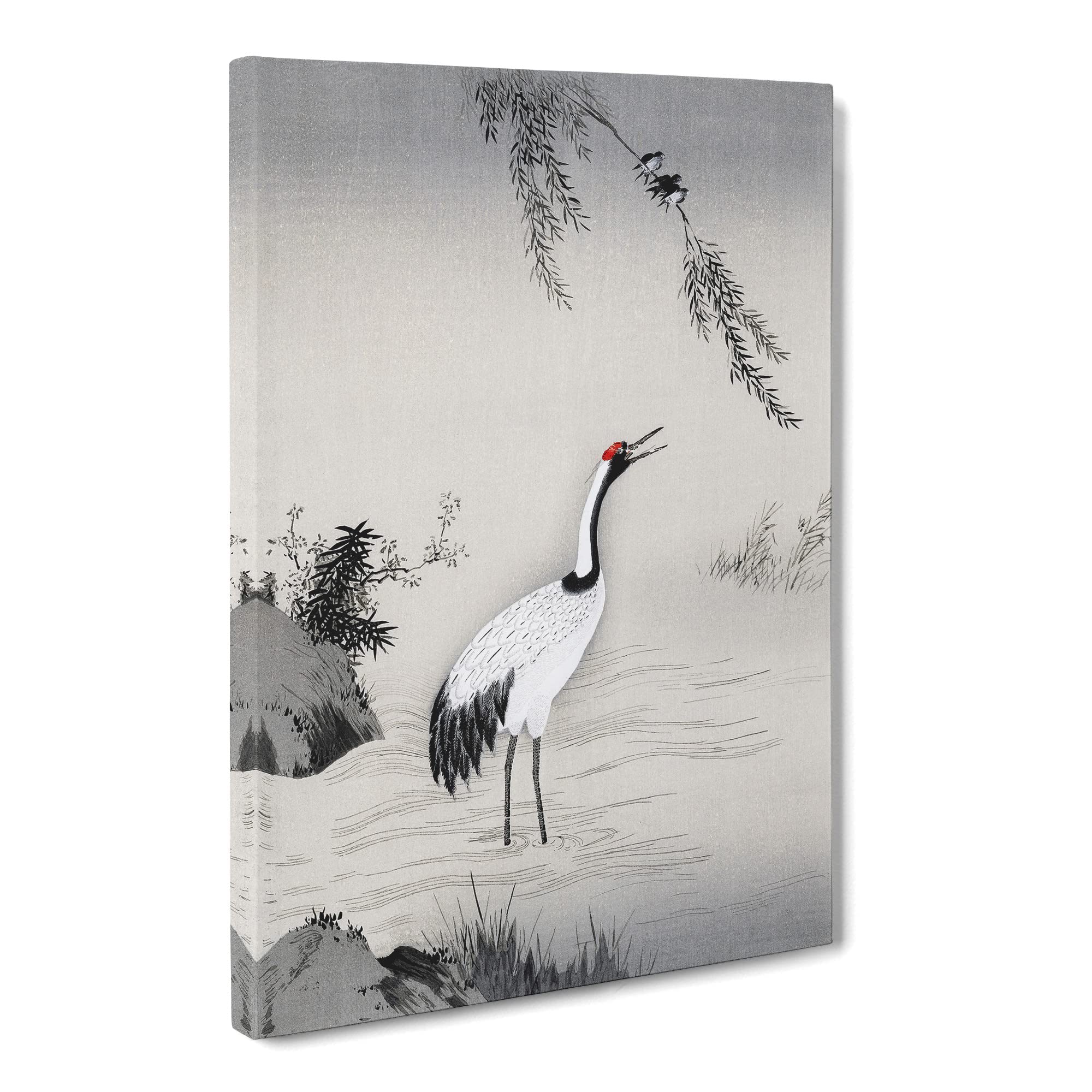 Japanese Crane By Kano Motonobu Canvas Print | Gallery Wrapped 30mm Frame Wall Art | 20x14 inches | Ready to Hang | Asian Picture | Living Room Bedroom Lounge Office