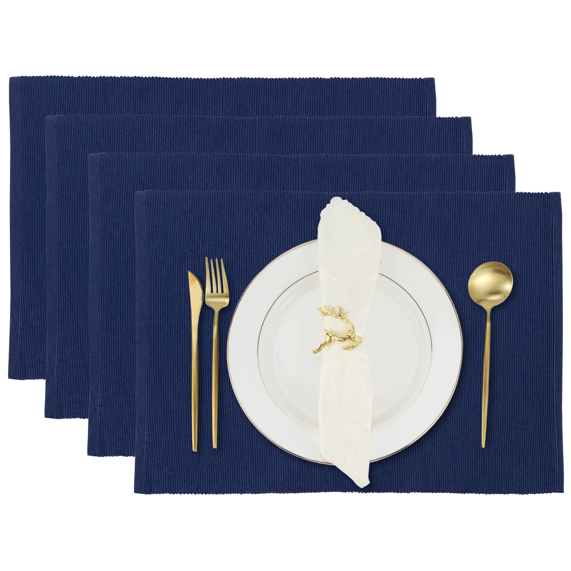 Blue Depths Dining Placemats Set of 4-48 x 33 cm Fine Ribbed Cotton Kitchen Dinner Table Place Mat for Home Kitchen Cafe Restaurant Hotel — image 1