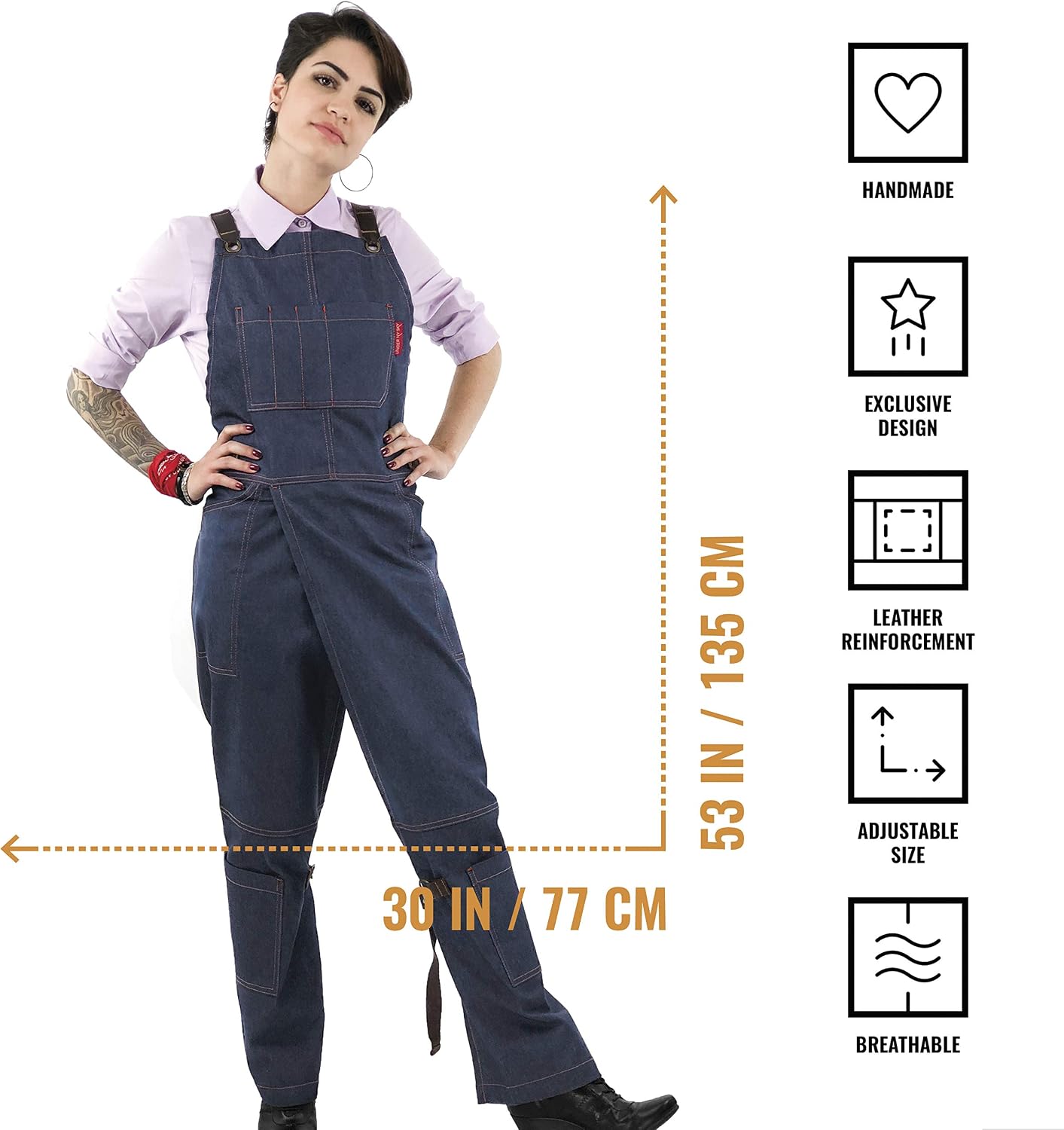 Under NY Sky Pottery Cross-Back Apron (Blue Denim), Adjustable One Size - Image 3