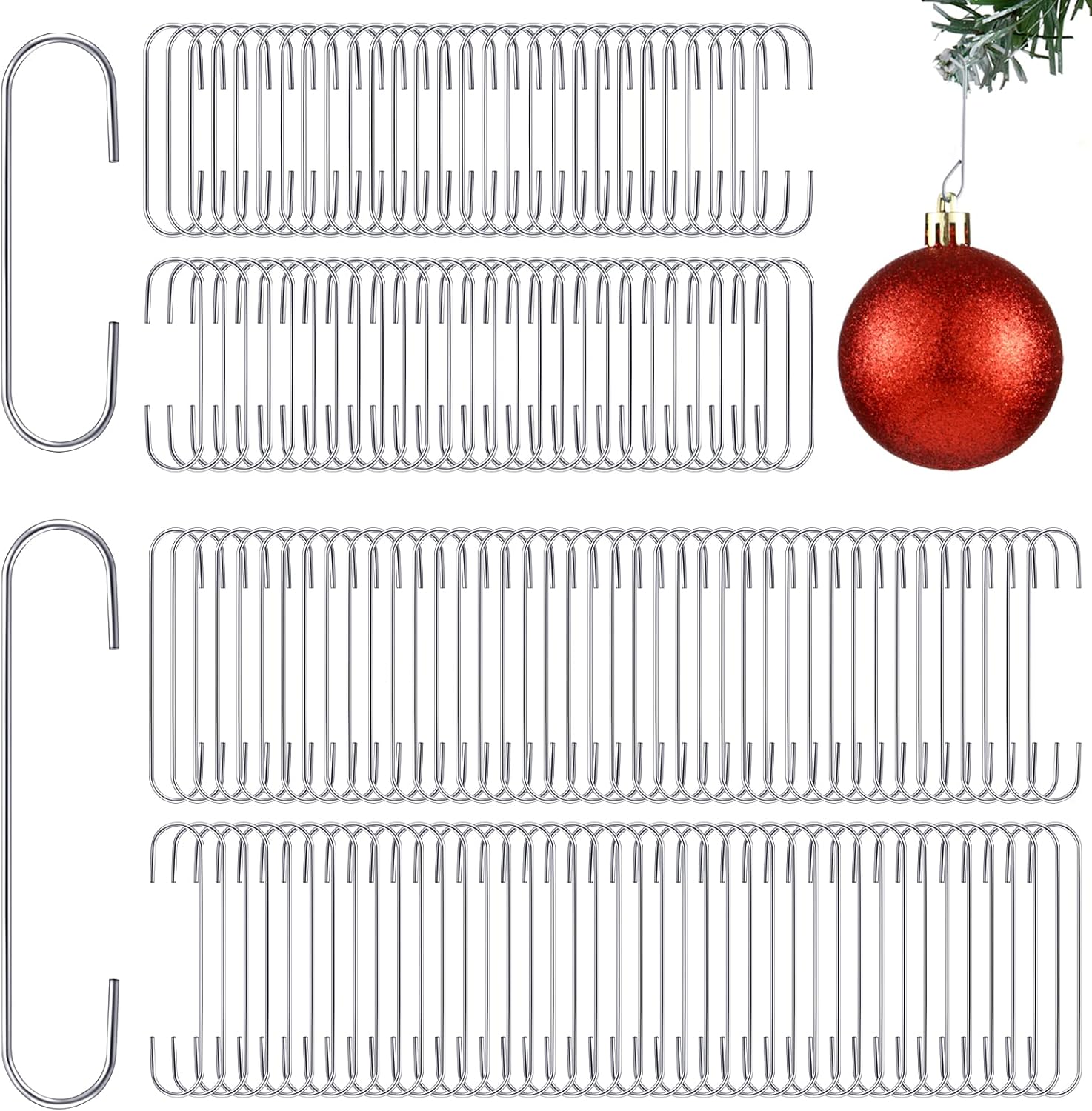 Ornament Hooks - 2 Sizes Christmas Ornament Hooks Christmas Tree Decorating Hangers Ornament Hangers Metal Wire Ornament Hooks for Christmas Tree Baubles Wreath Garland Banner Vine Decorations (Silver,400 Pieces)