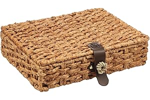 Large Water Hyacinth Baskets for Organizing, Wicker Storage Basket with Lid, Gourd Grass Multipurpose Decorative Box for Shel