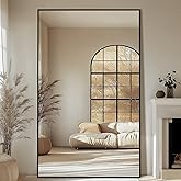 Large Mirror Full Length 72"X44", Oversized Floor Mirror with Stand, Black Free Standing Mirror Full Length for Gym Bedroom Living Room, Hanging or Wall Mounted, Shatterproof Tempered Glass